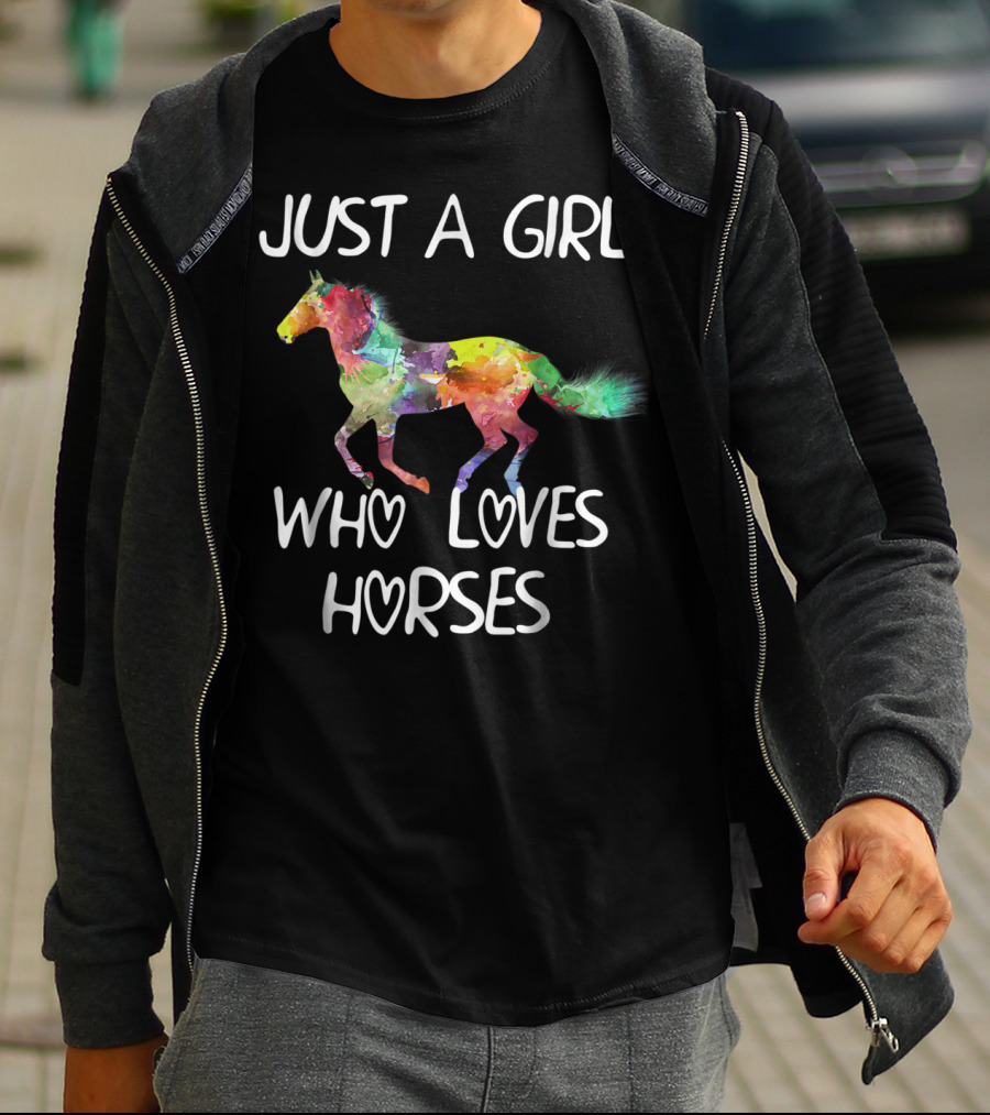 Just A Girl Who Loves Horses Colorful Watercolor Horse T-Shirt