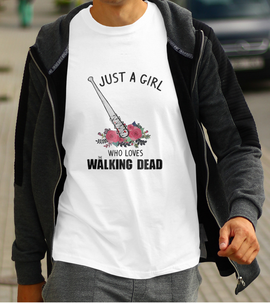 Just A Girl Who Loves Walking Dead Baseball Bat And Roses T-Shirt
