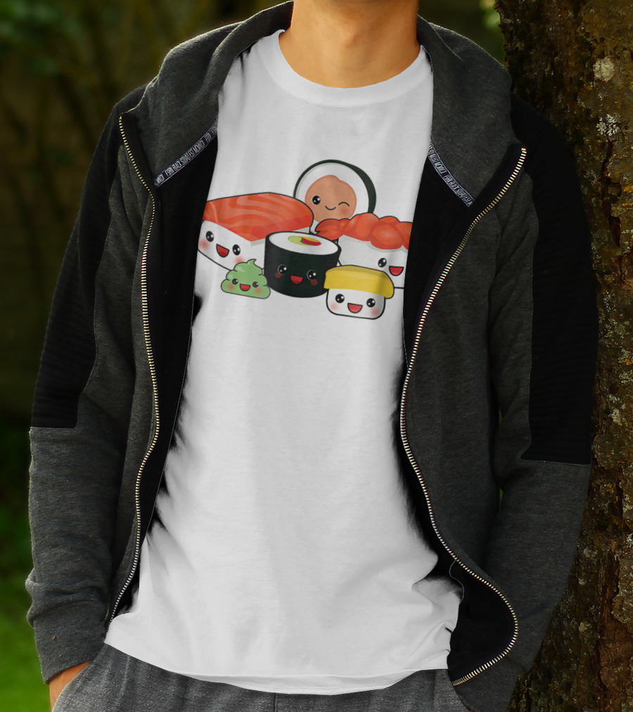 Kawaii Sushi Family With Cute Faces And Happy Expressions T-Shirt