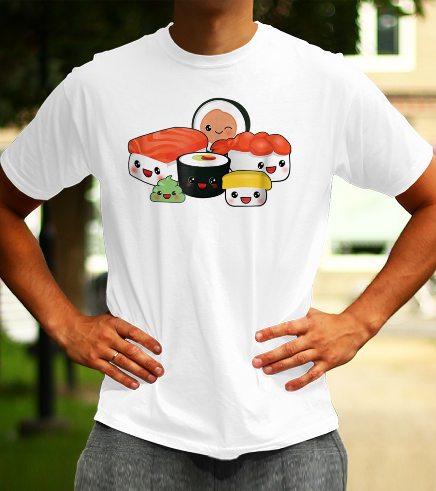 Kawaii Sushi Family With Cute Faces And Happy Expressions T-Shirt