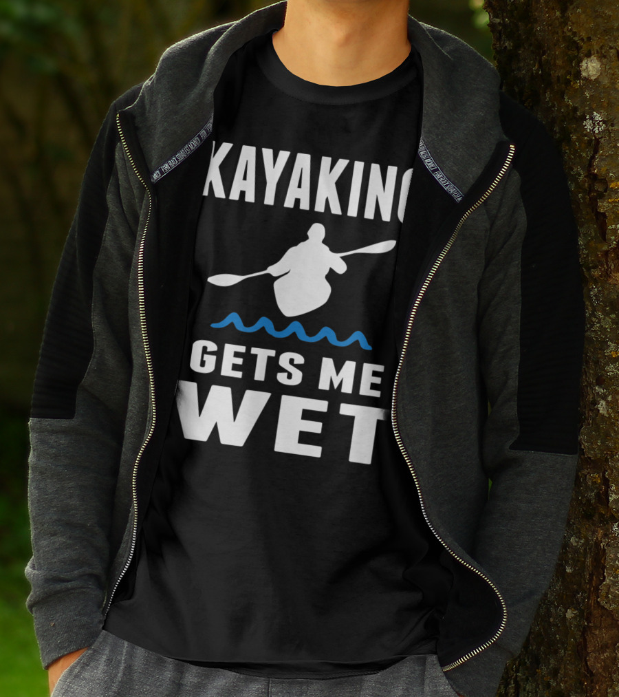 Kayaking Gets Me Wet Kayak Silhouette With Paddle And Waves T-Shirt