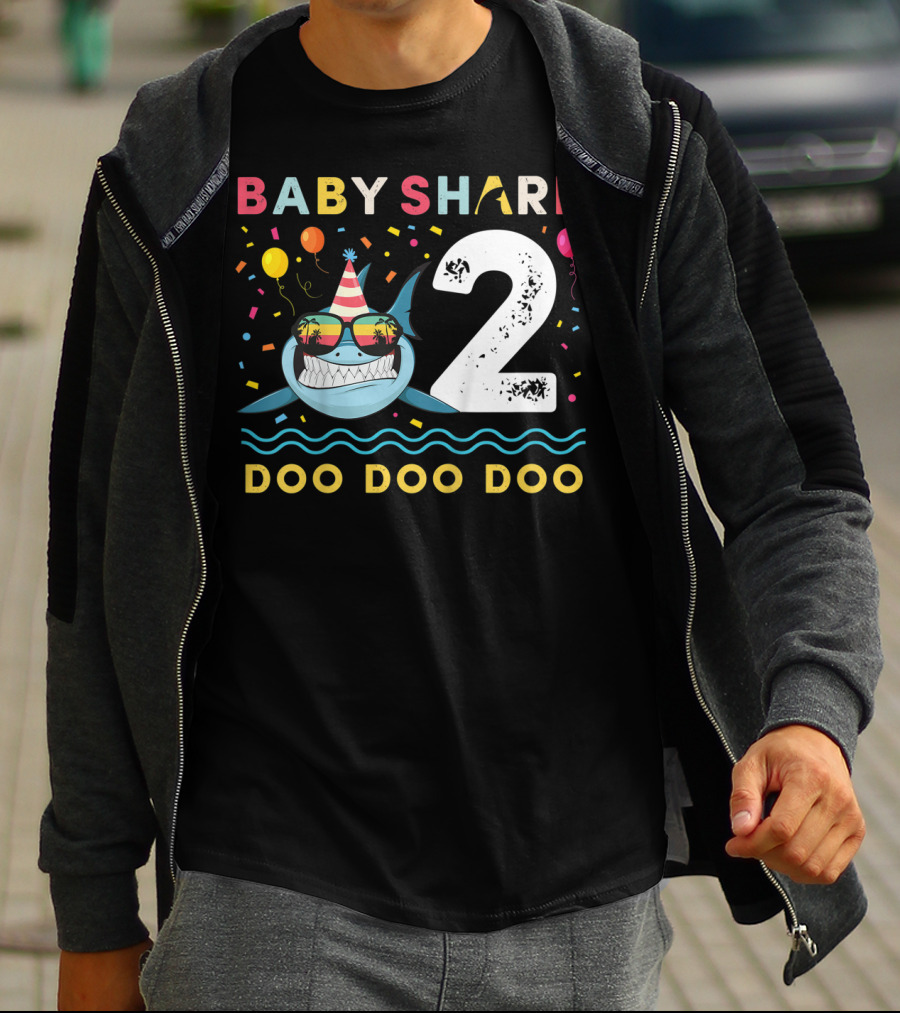 Baby Shark 2nd Birthday Doo Doo Doo Toddler Kids Party Hat Balloons T-Shirt