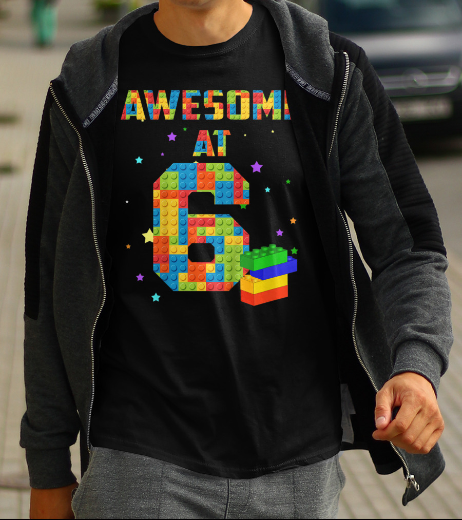 Awesome At 6 Building Blocks Birthday T-Shirt