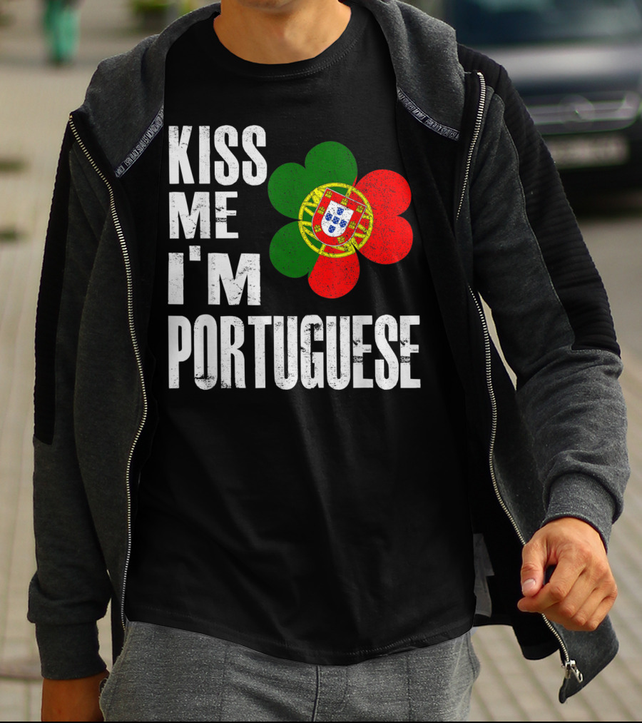 Kiss Me I'm Portuguese St Patrick's Day Shamrock Flag T-Shirt