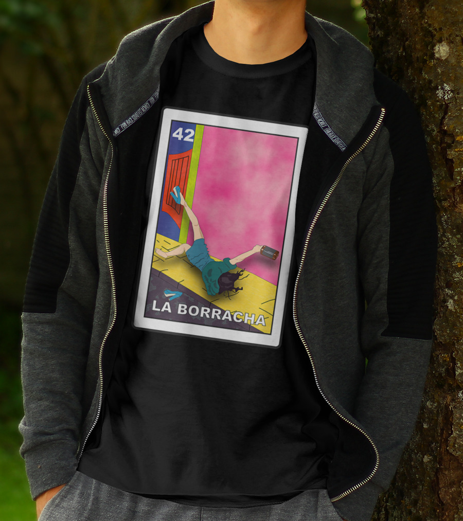 La Borracha Loteria Mexican Lottery Card 42 Bright Pink Background T-Shirt