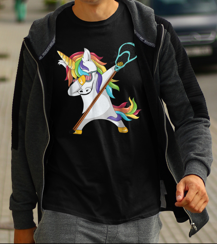 Lacrosse Dab Dabbing Unicorn With Colorful Mane T-Shirt