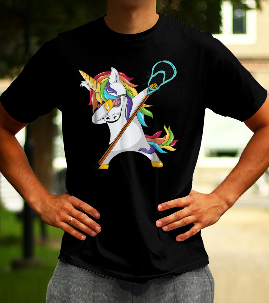 Lacrosse Dab Dabbing Unicorn With Colorful Mane T-Shirt