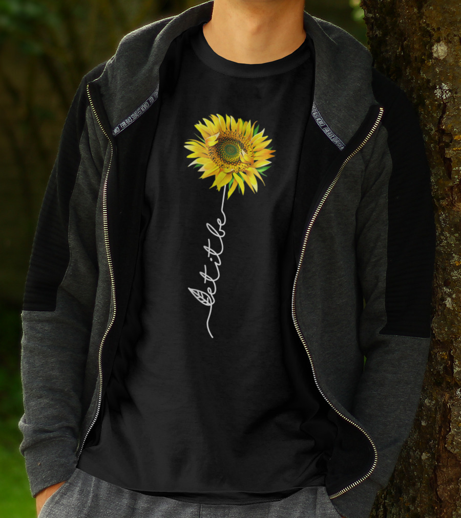 Let It Be Sunflower Blossom With Script Stem T-Shirt