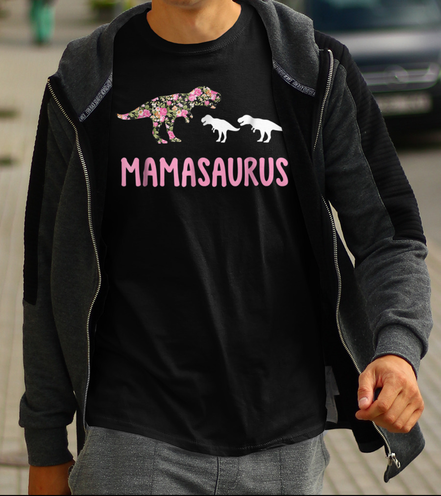 Mamasaurus Floral Dinosaur With Baby Dinosaurs T-Shirt