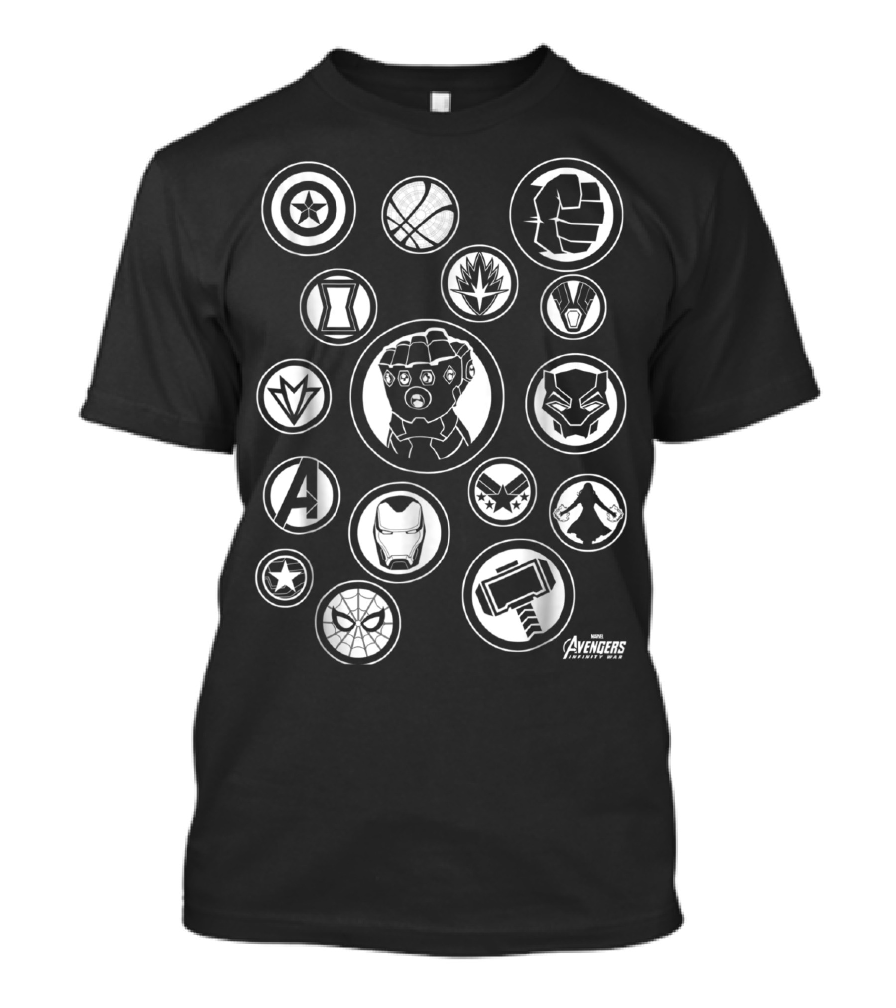 Marvel Avengers Infinity War Tonal Hero Icon Graph Avengers Captain America Iron Man Spider-Man Hulk Thor Black Panther Groot Star-Lord Doctor Strange Guardians Infinity Gauntlet T-Shirt
