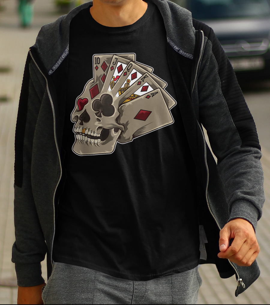 Skull With Poker Cards Casino Theme Party Tank T-Shirt