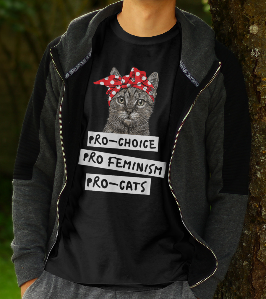 Pro Choice Pro Feminism Pro Cats Red Polka Dot Headband Cat T-Shirt