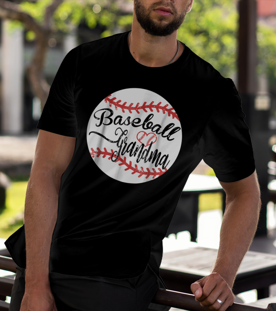 Baseball Grandma With Heart Stitching Baseball T-Shirt