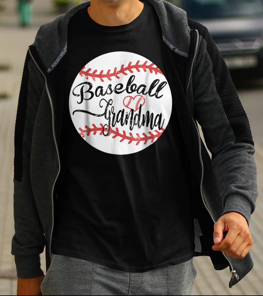 Baseball Grandma With Heart Stitching Baseball T-Shirt