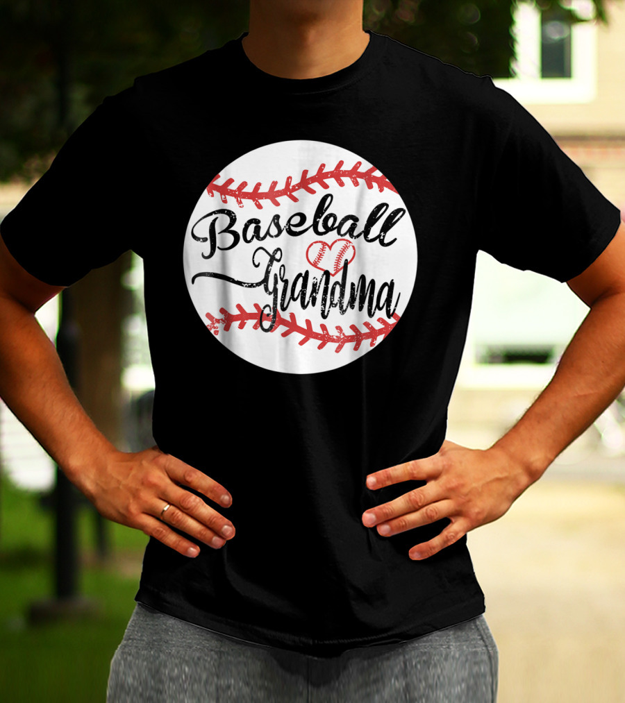 Baseball Grandma With Heart Stitching Baseball T-Shirt