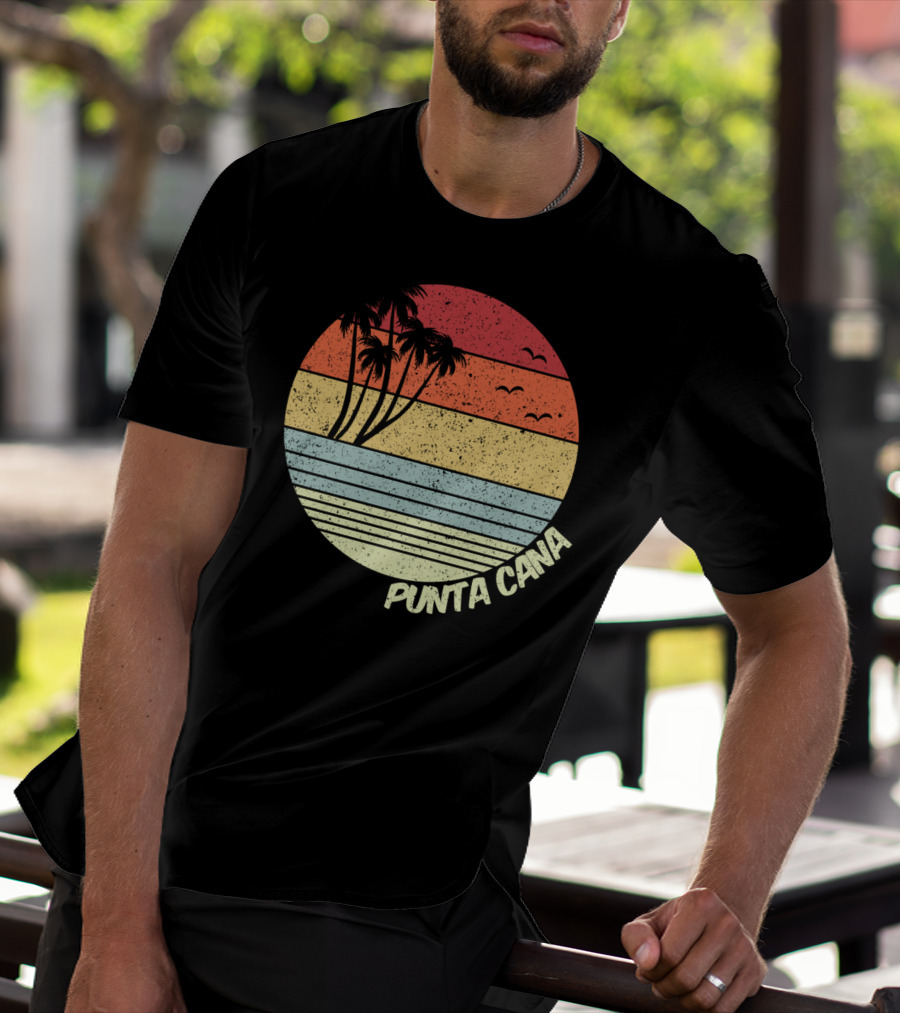 Punta Cana Retro Sunset Palm Trees Beach Vacation Dominican Republic T-Shirt