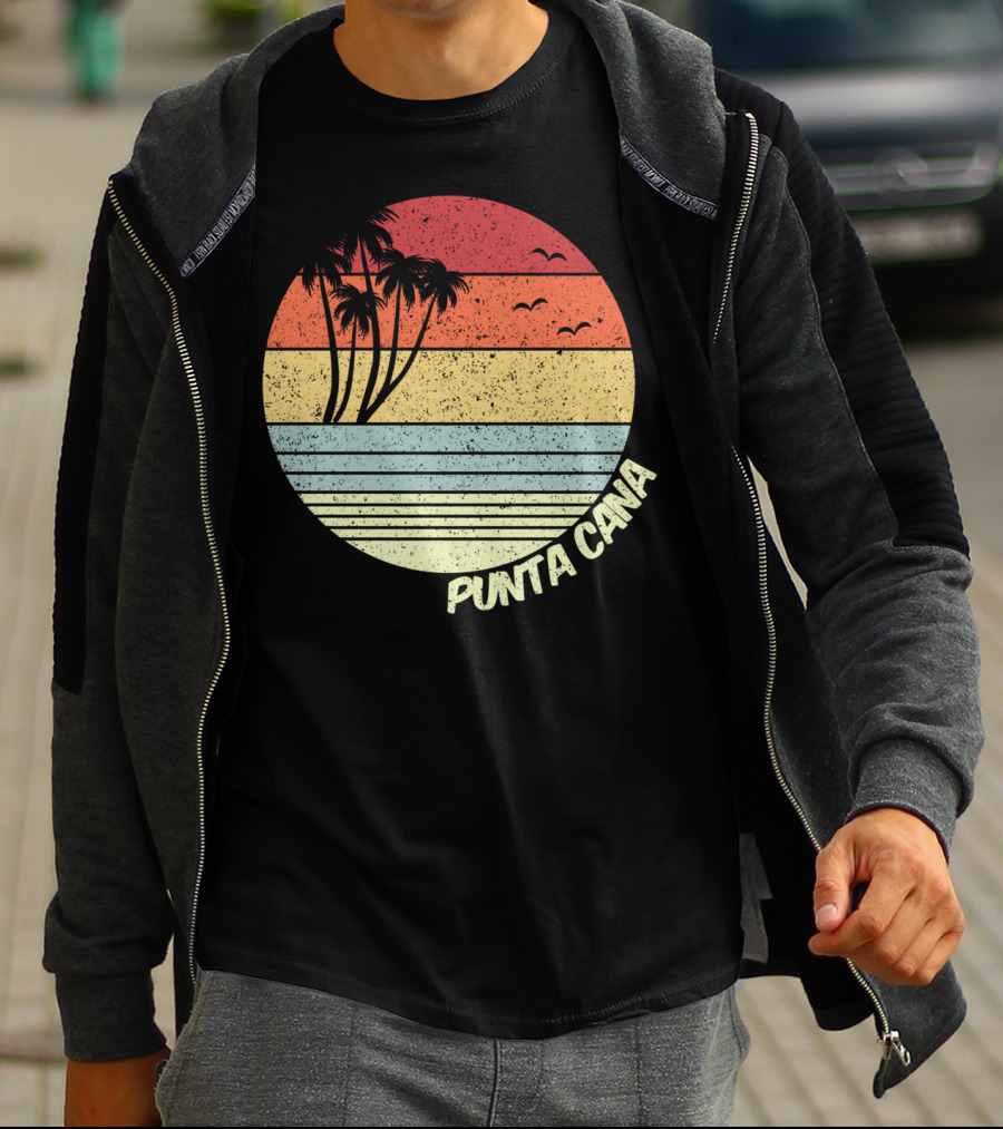 Punta Cana Retro Sunset Palm Trees Beach Vacation Dominican Republic T-Shirt