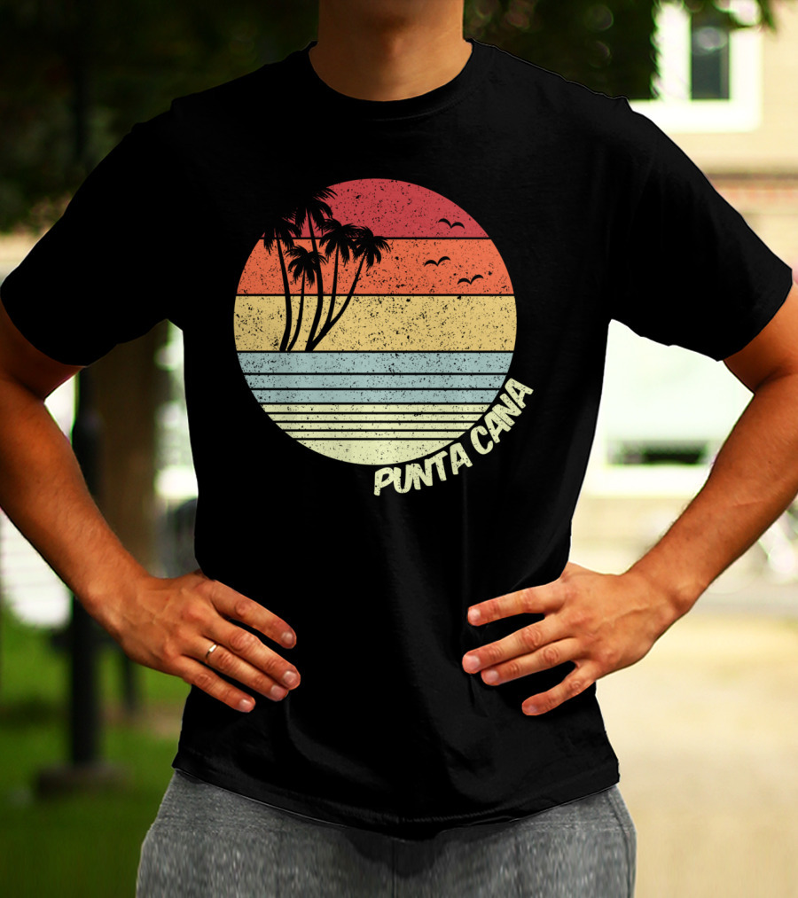 Punta Cana Retro Sunset Palm Trees Beach Vacation Dominican Republic T-Shirt