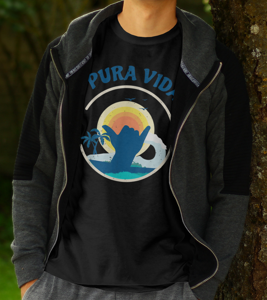 Pura Vida Costa Rica Surfing Vacation Sunset Beach Scene T-Shirt