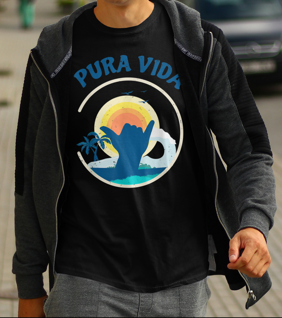 Pura Vida Costa Rica Surfing Vacation Sunset Beach Scene T-Shirt