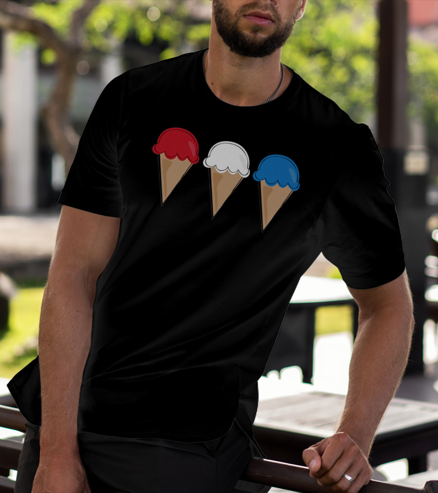 Red White Blue Ice Cream Cones Summer Fun T-Shirt
