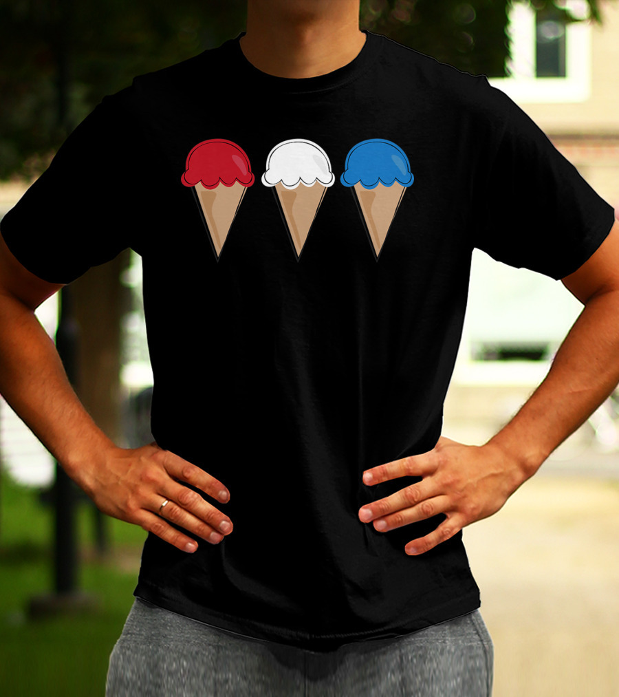 Red White Blue Ice Cream Cones Summer Fun T-Shirt