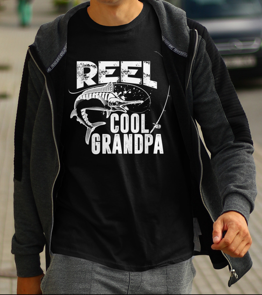 Reel Cool Grandpa Fishing Grandpa Love Marlin Pole T-Shirt