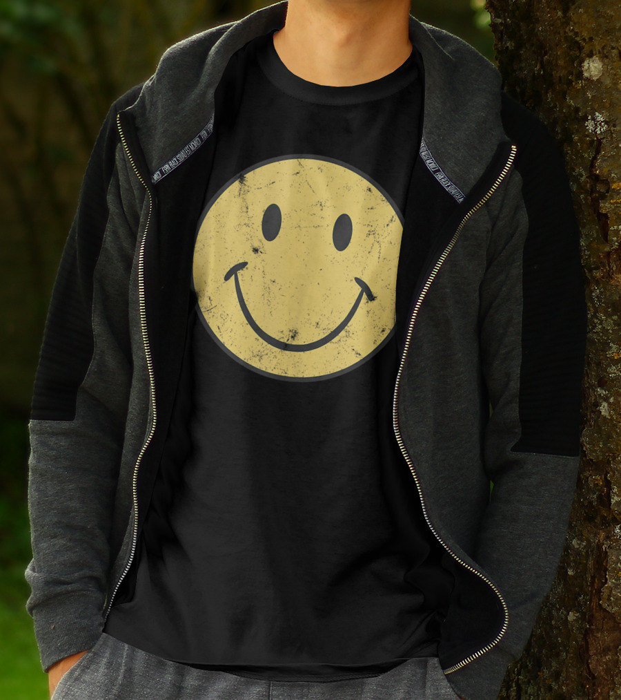 Retro 70s Smiley Face Distressed Yellow T-Shirt