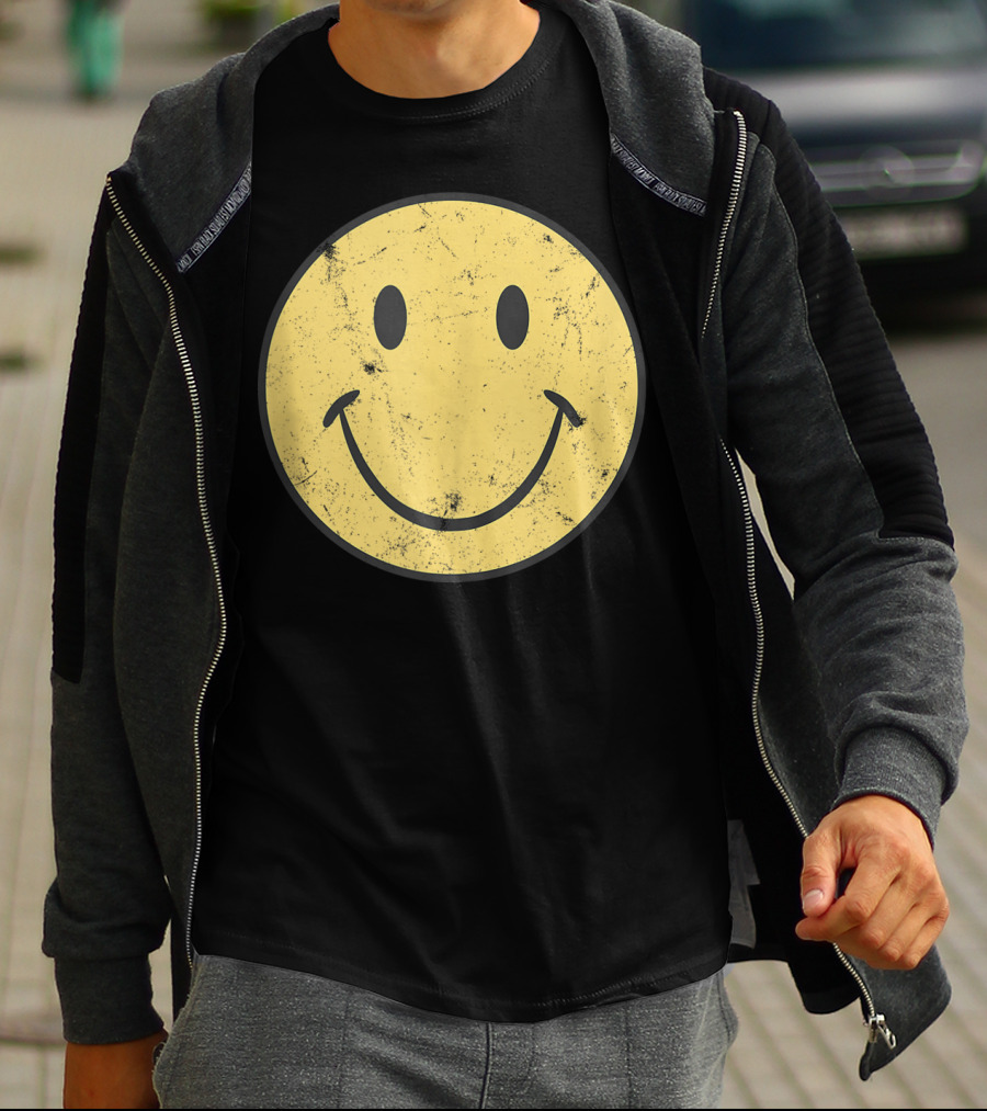 Retro 70s Smiley Face Distressed Yellow T-Shirt