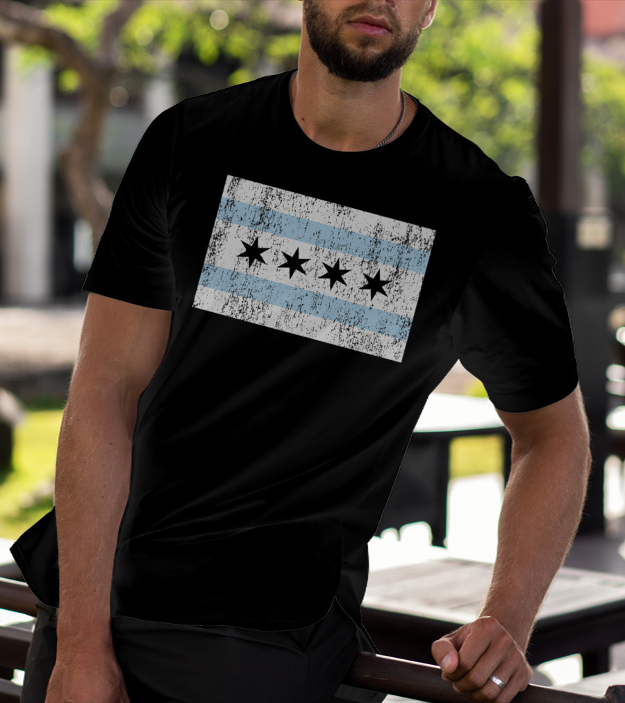 Distressed Vintage Chicago Flag With Grunge Texture T-Shirt