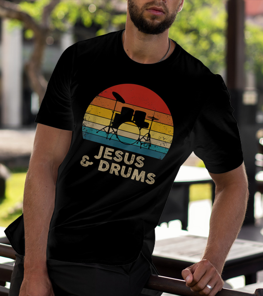 Jesus And Drums Retro Christian Worship Drummer T-Shirt