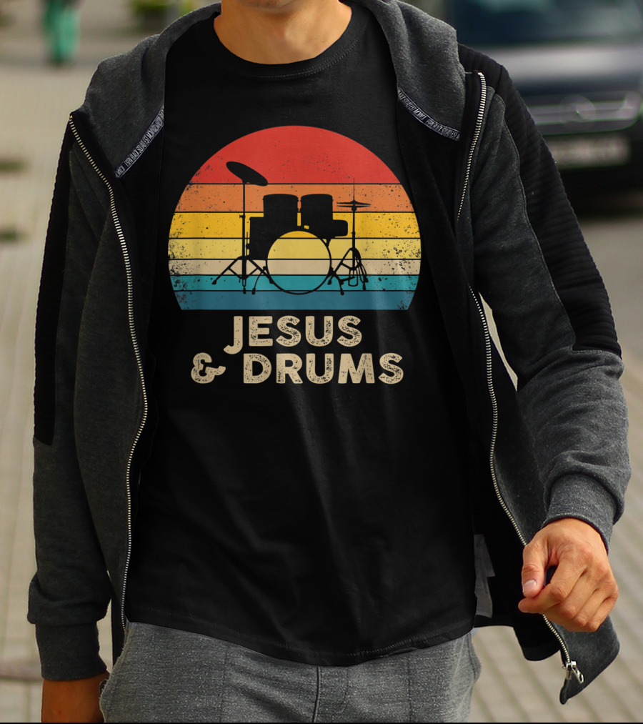 Jesus And Drums Retro Christian Worship Drummer T-Shirt