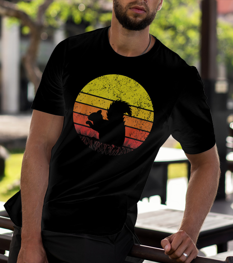 Retro Sunset Squirrel Silhouette Vintage Safa T-Shirt