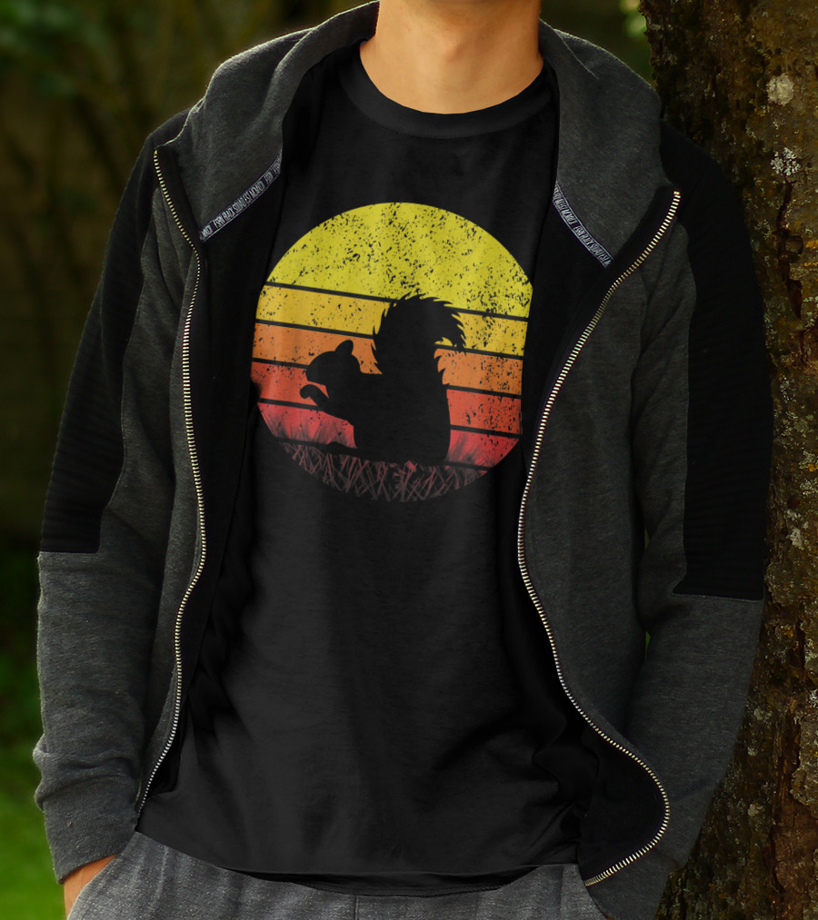 Retro Sunset Squirrel Silhouette Vintage Safa T-Shirt