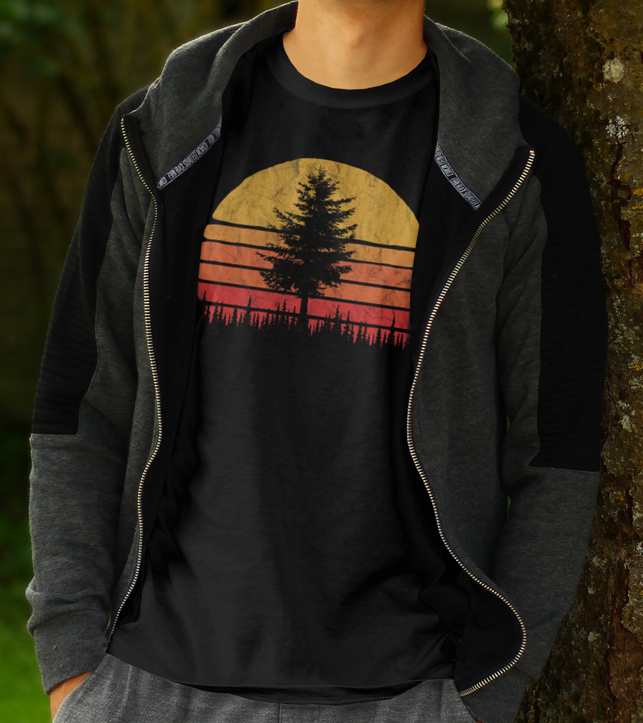 Retro Sun Minimalist Pine Tree Scenic T-Shirt
