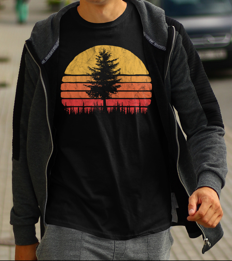 Retro Sun Minimalist Pine Tree Scenic T-Shirt