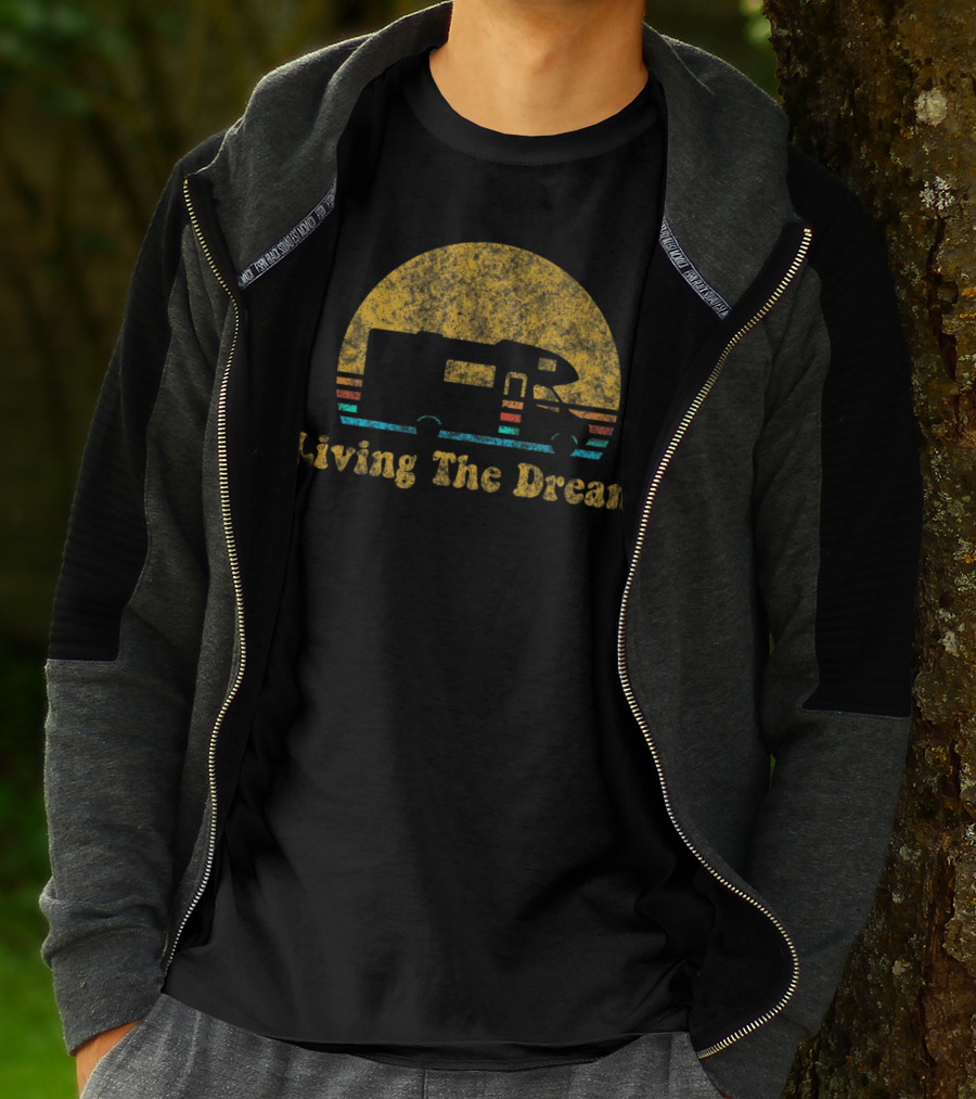 Living The Dream Retro Sunset RV Camping T-Shirt
