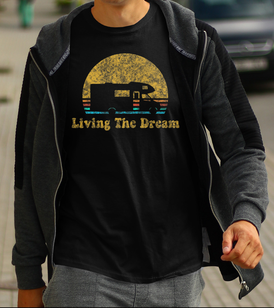 Living The Dream Retro Sunset RV Camping T-Shirt