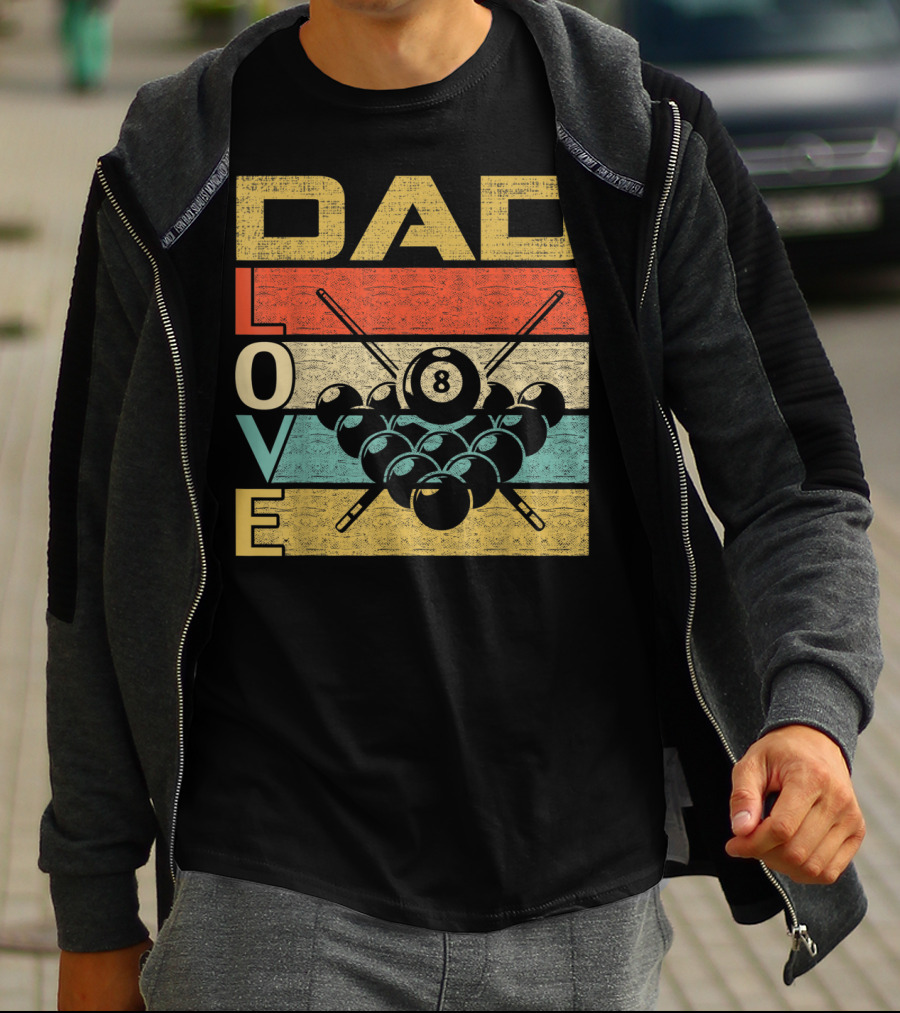 Dad Love Billiards 8 Ball Retro Vintage Father's T-Shirt