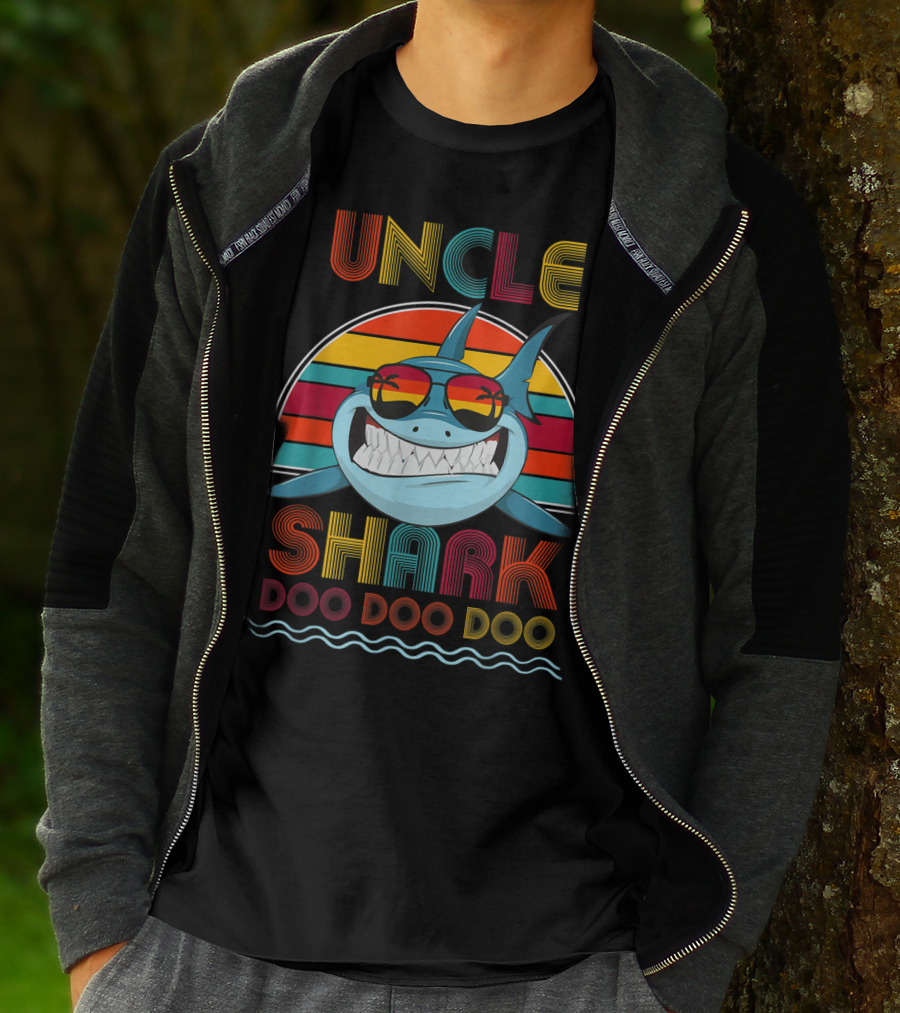 Uncle Shark Doo Doo Doo Retro Vintage Rainbow Sunglasses T-Shirt