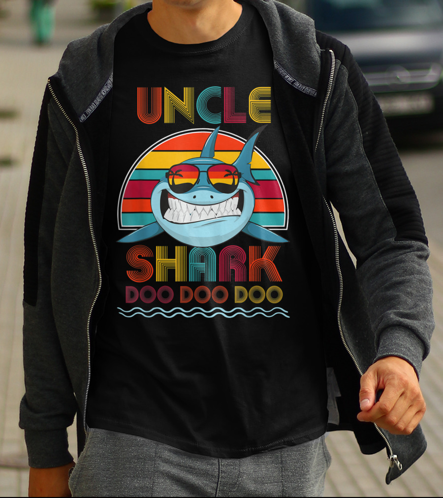 Uncle Shark Doo Doo Doo Retro Vintage Rainbow Sunglasses T-Shirt