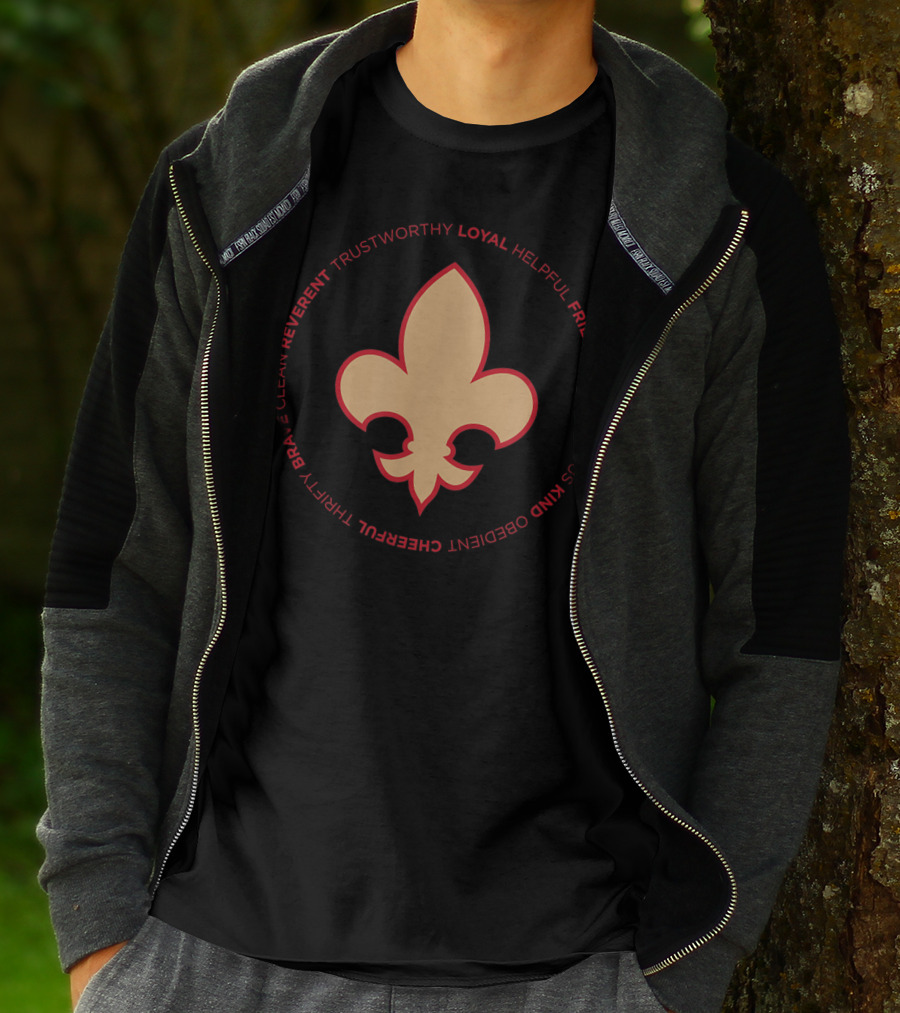 Scout Law Loyalty Trustworthy Helpful Friendly Courteous Kind Obedient Cheerful Thrifty Brave Clean Reverent Fleur-de-lis T-Shirt