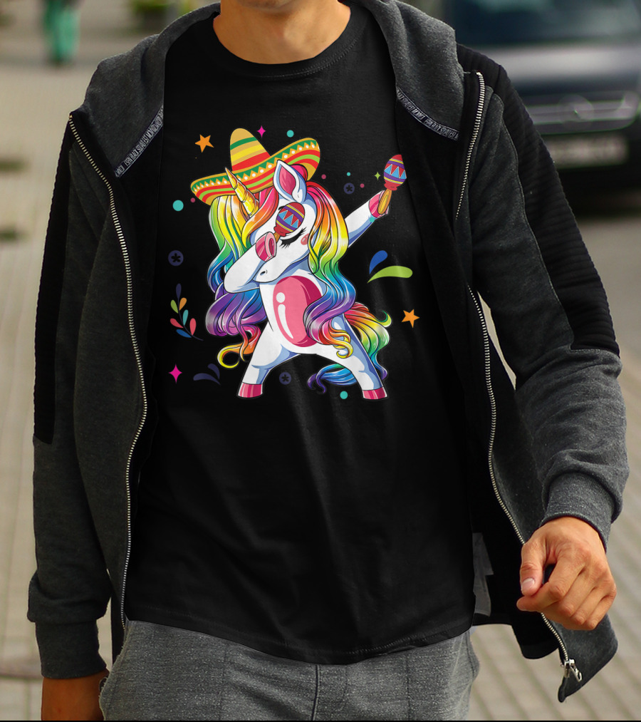 Sombrero Wearing Dabbing Unicorn With Maracas For Cinco De Mayo T-Shirt
