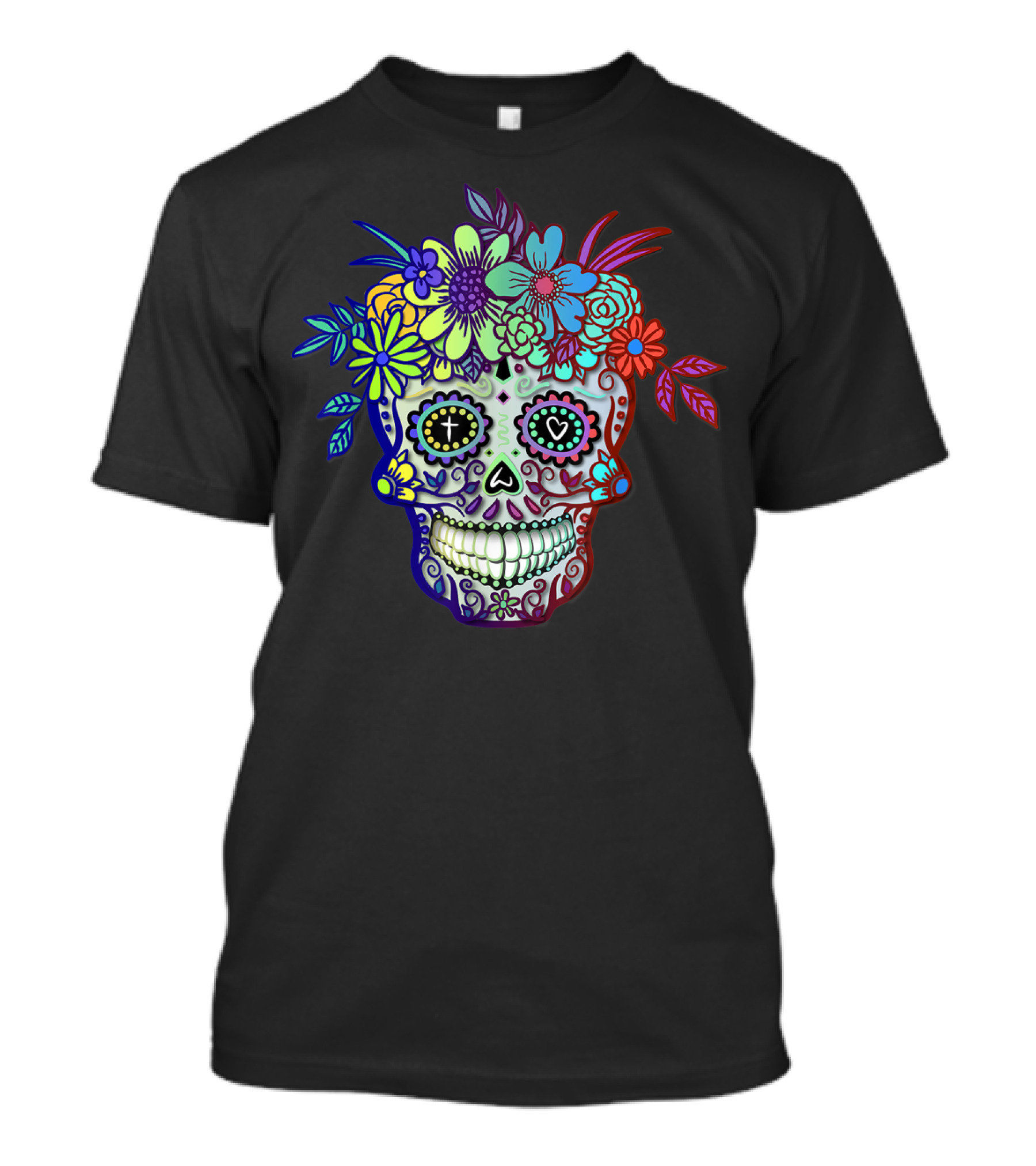 Sugar Skull Dia De Los Muertos Colorful Floral Day Of The Dead T-Shirt