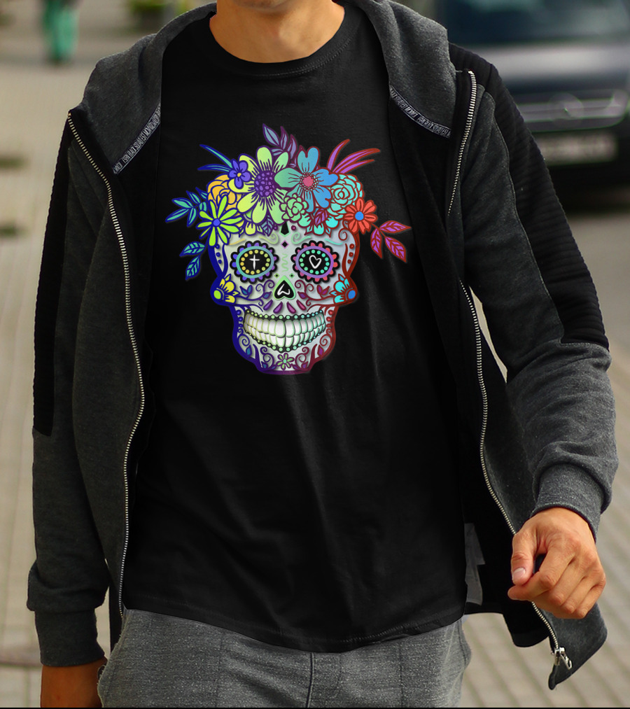 Sugar Skull Dia De Los Muertos Colorful Floral Day Of The Dead T-Shirt