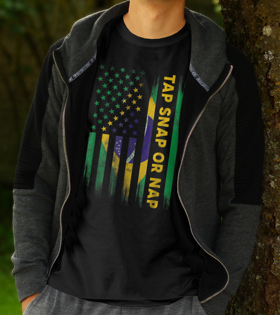 Tap Snap Or Nap Jiu Jitsu BJJ Brazil US Flag T-Shirt