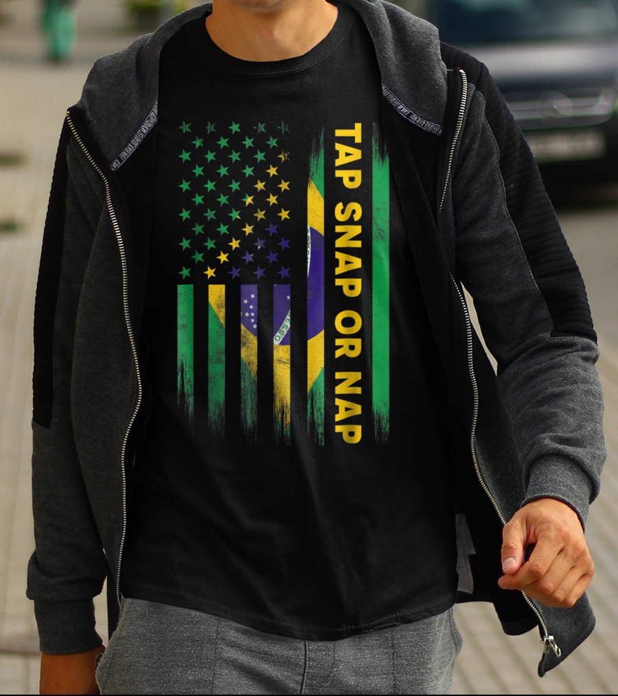 Tap Snap Or Nap Jiu Jitsu BJJ Brazil US Flag T-Shirt