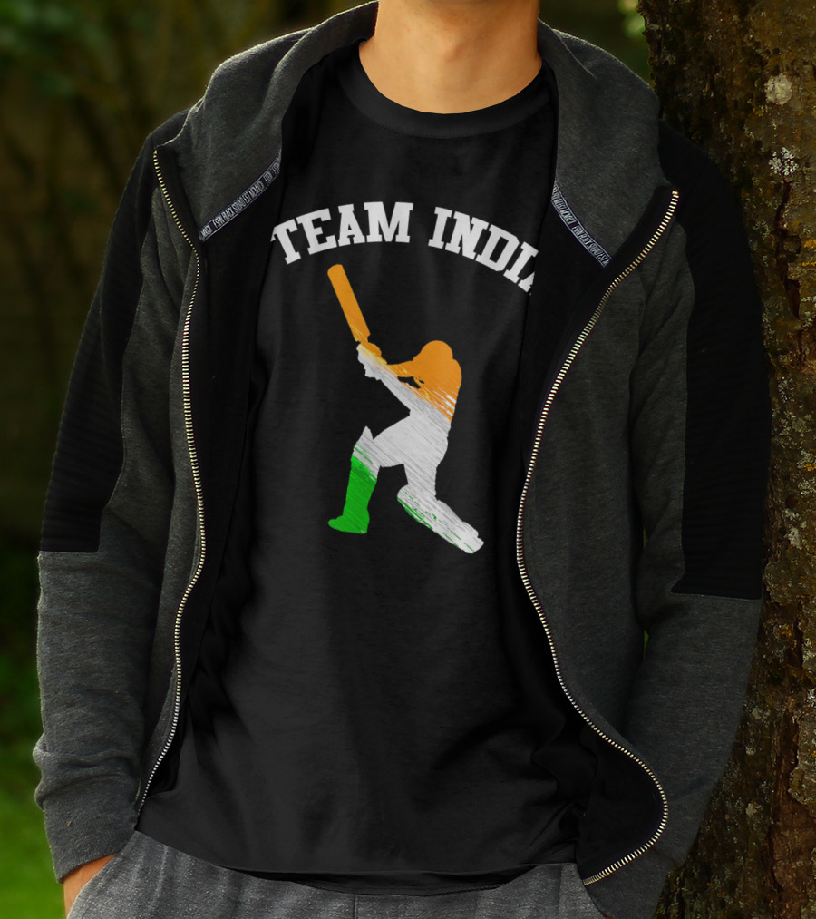 Team India Cricket Batting Silhouette Tricolor Fan Jersey T-Shirt