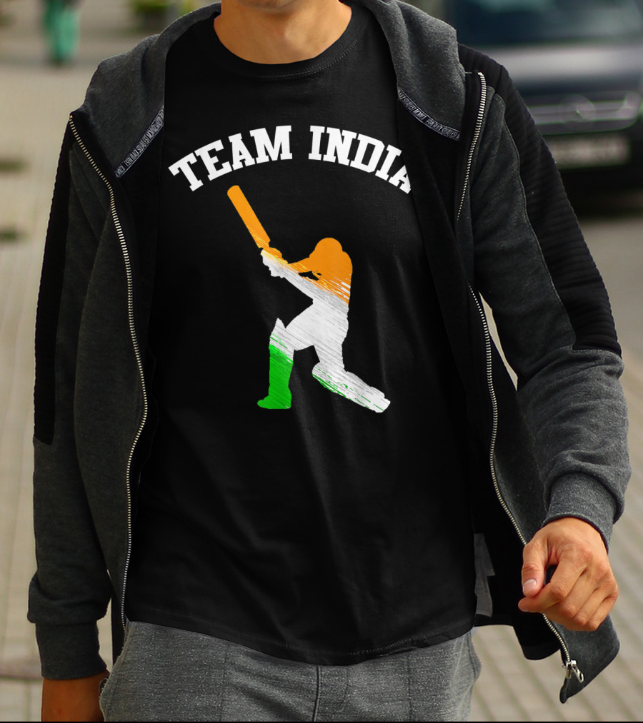 Team India Cricket Batting Silhouette Tricolor Fan Jersey T-Shirt