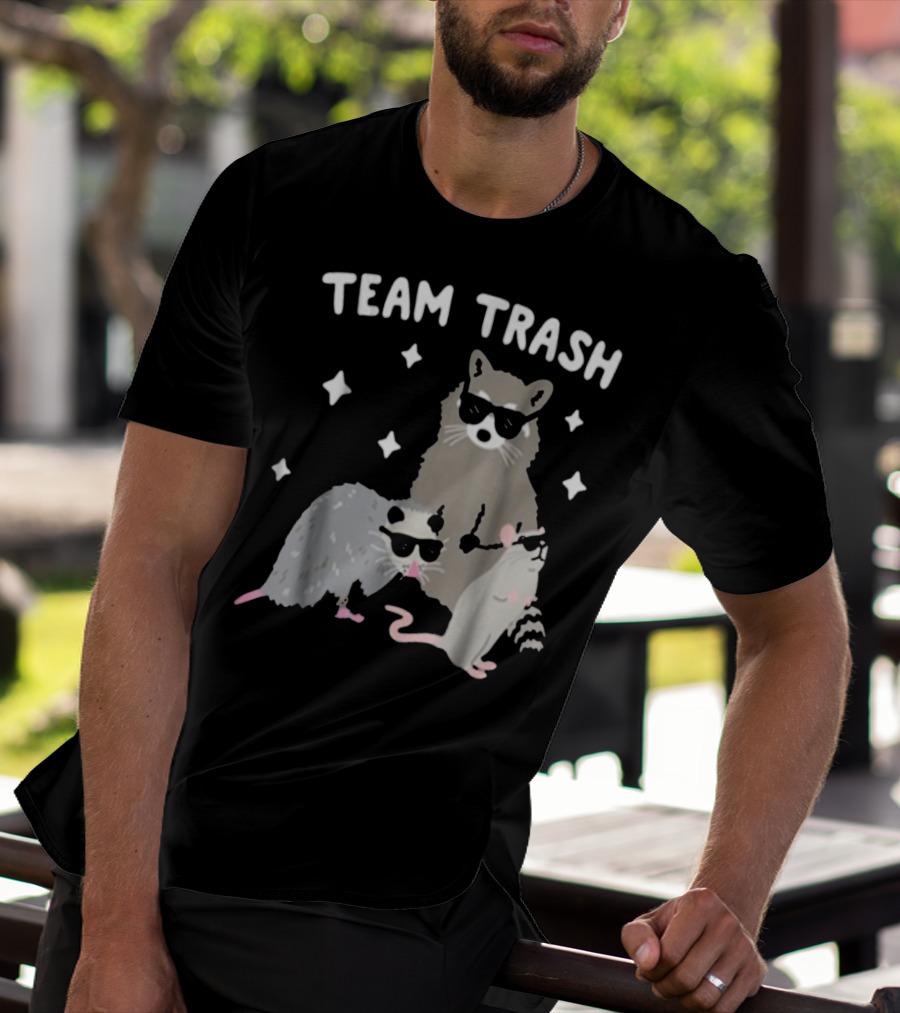TEAM TRASH OPOSSUM RACCOON RAT WITH SUNGLASSES AND STARS T-Shirt